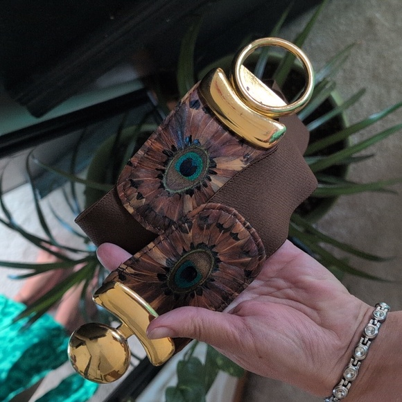 HP 🎉 Genuine Peacock Feather Stretch Elastic Belt - Picture 10 of 10